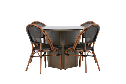 Rundt spisebord 120 Brun + Caféstol 2-pak Sort