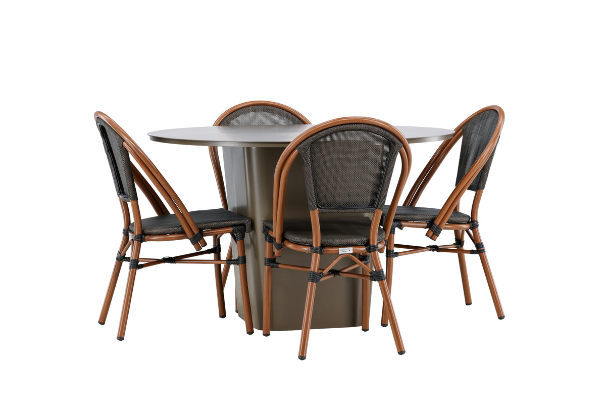 Rundt spisebord 120 Brun + Caféstol 2-pak Sort