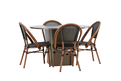 Rundt spisebord 120 Brun + Caféstol 2-pak Sort