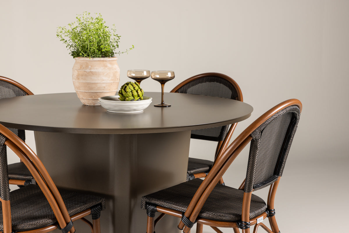 Rundt spisebord 120 Brun + Caféstol 2-pak Sort