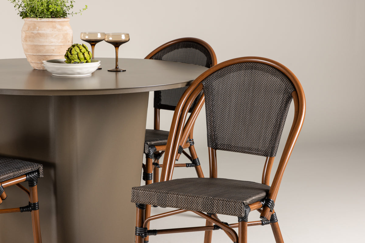 Rundt spisebord 120 Brun + Caféstol 2-pak Sort