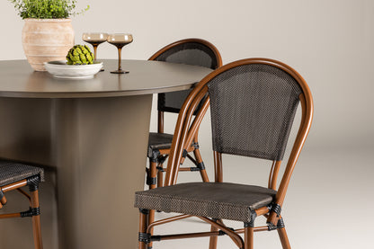 Rundt spisebord 120 Brun + Caféstol 2-pak Sort