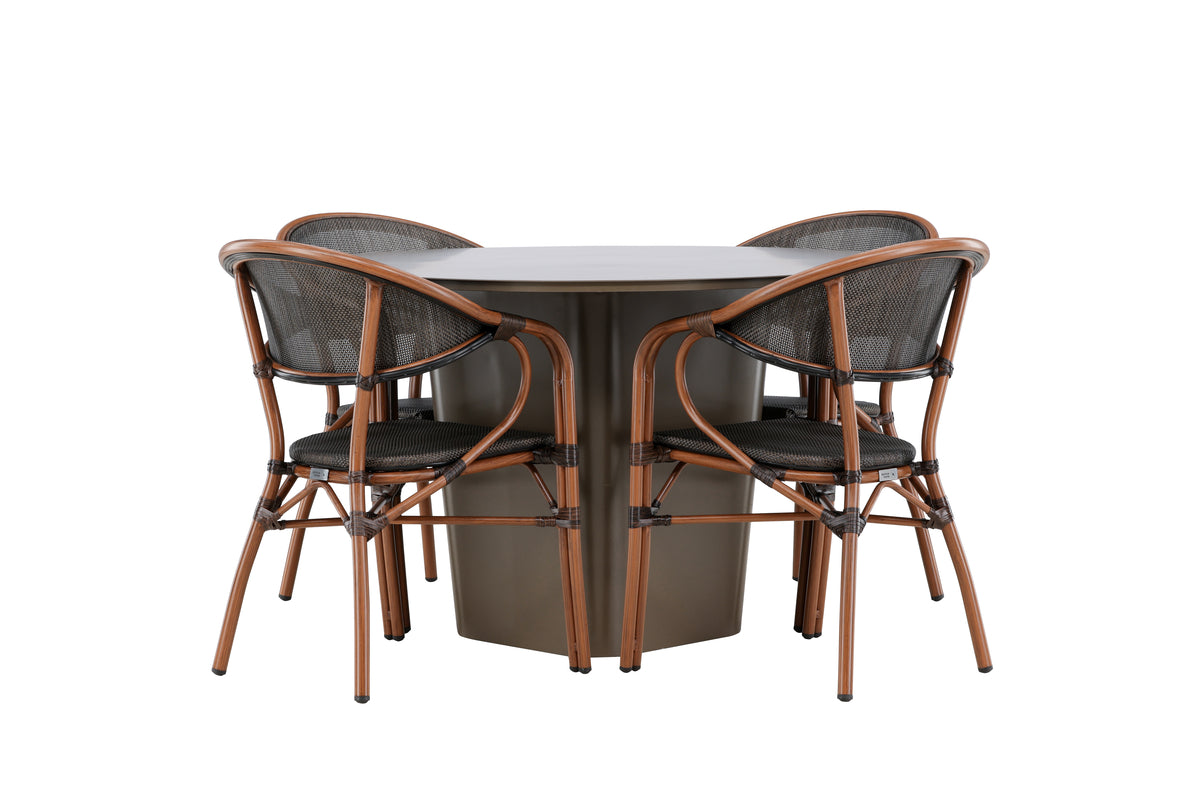 Rundt spisebord 120 Brun + Caféstol 2-pak Sort