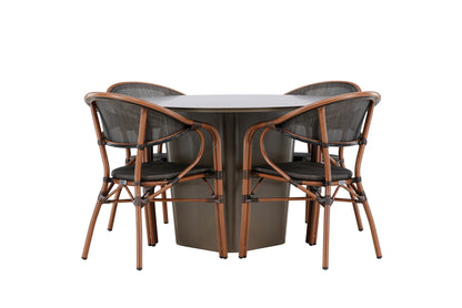 Rundt spisebord 120 Brun + Caféstol 2-pak Sort