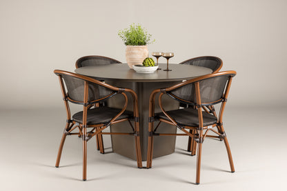 Rundt spisebord 120 Brun + Caféstol 2-pak Sort