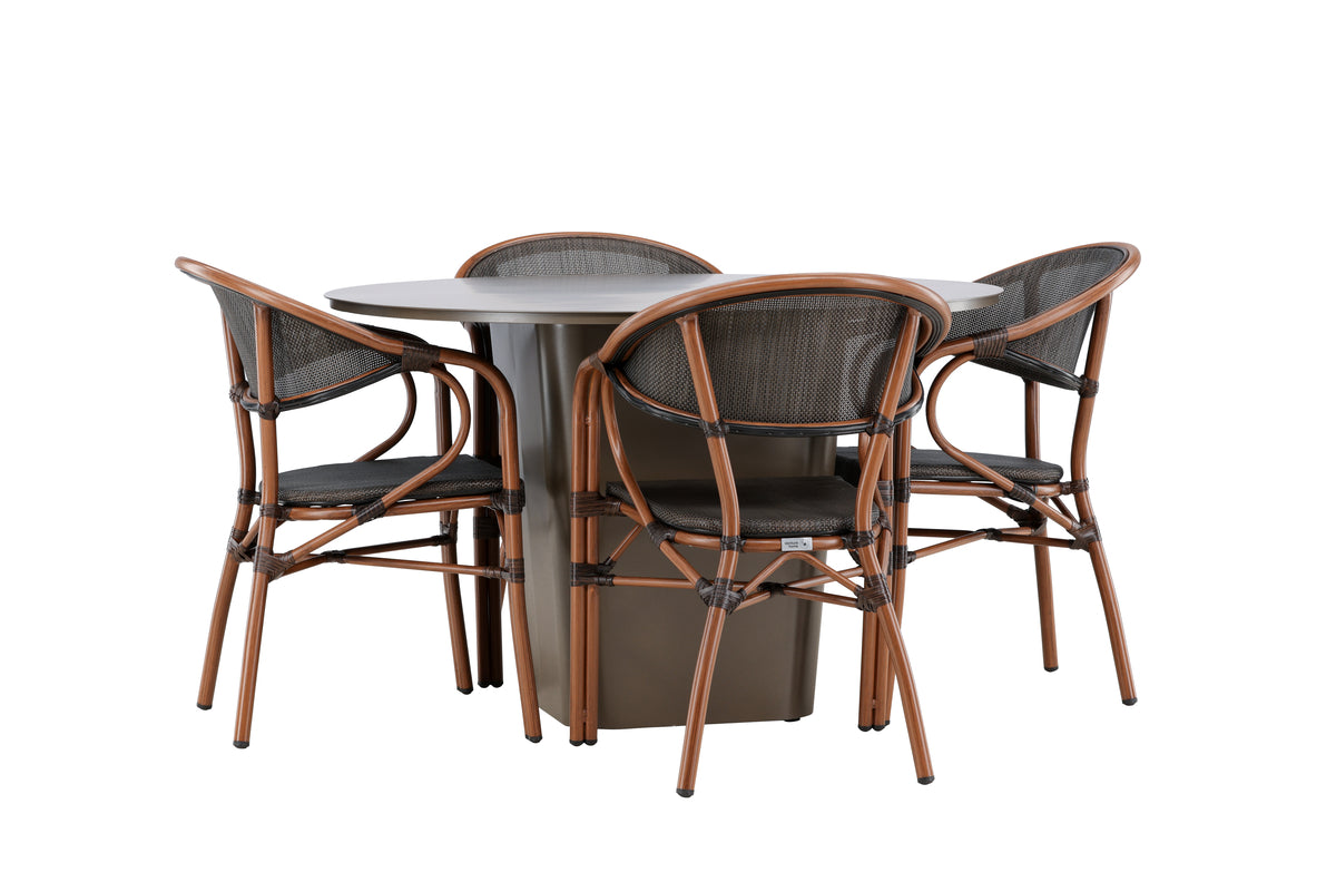 Rundt spisebord 120 Brun + Caféstol 2-pak Sort