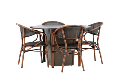 Rundt spisebord 120 Brun + Caféstol 2-pak Sort