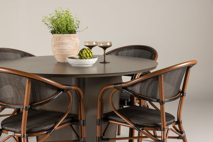 Rundt spisebord 120 Brun + Caféstol 2-pak Sort