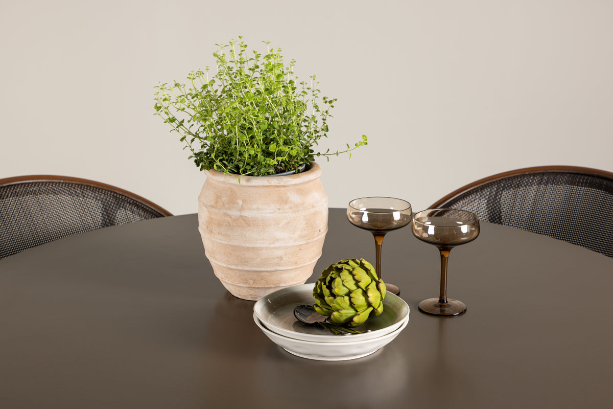 Rundt spisebord 120 Brun + Caféstol 2-pak Sort