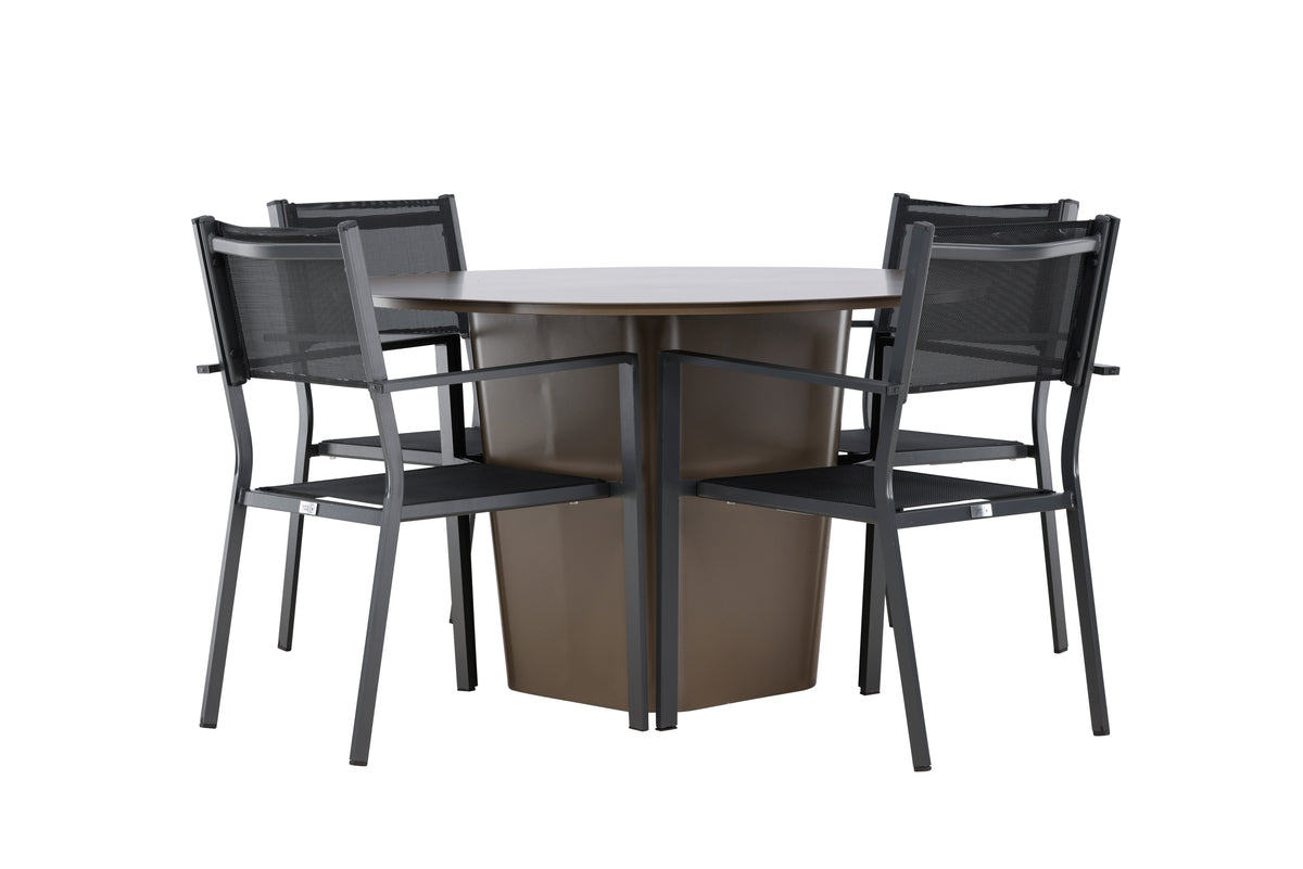 Spisebordsstol 2-pak Sort + Rundt Spisebord 120 Brun