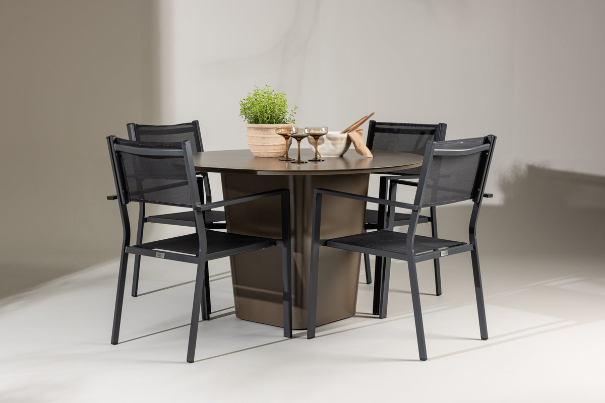 Spisebordsstol 2-pak Sort + Rundt Spisebord 120 Brun