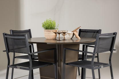 Spisebordsstol 2-pak Sort + Rundt Spisebord 120 Brun