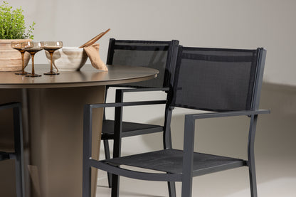 Spisebordsstol 2-pak Sort + Rundt Spisebord 120 Brun