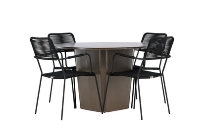 Spisebordsstol 2-pak Sort + Rundt Spisebord 120 Brun