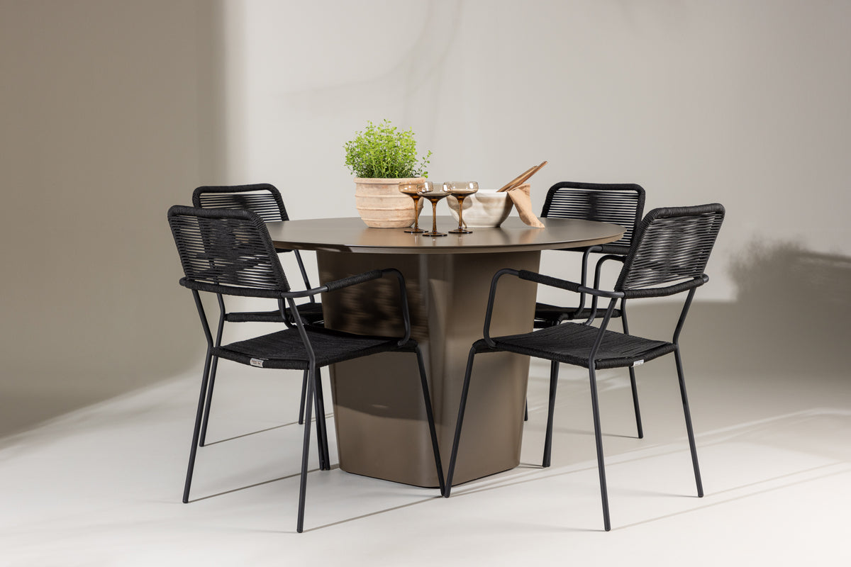 Spisebordsstol 2-pak Sort + Rundt Spisebord 120 Brun