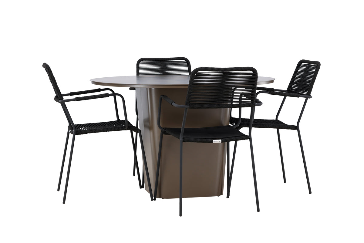 Spisebordsstol 2-pak Sort + Rundt Spisebord 120 Brun