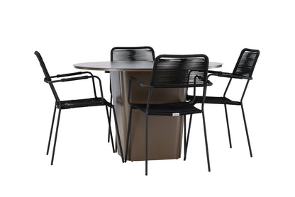 Spisebordsstol 2-pak Sort + Rundt Spisebord 120 Brun