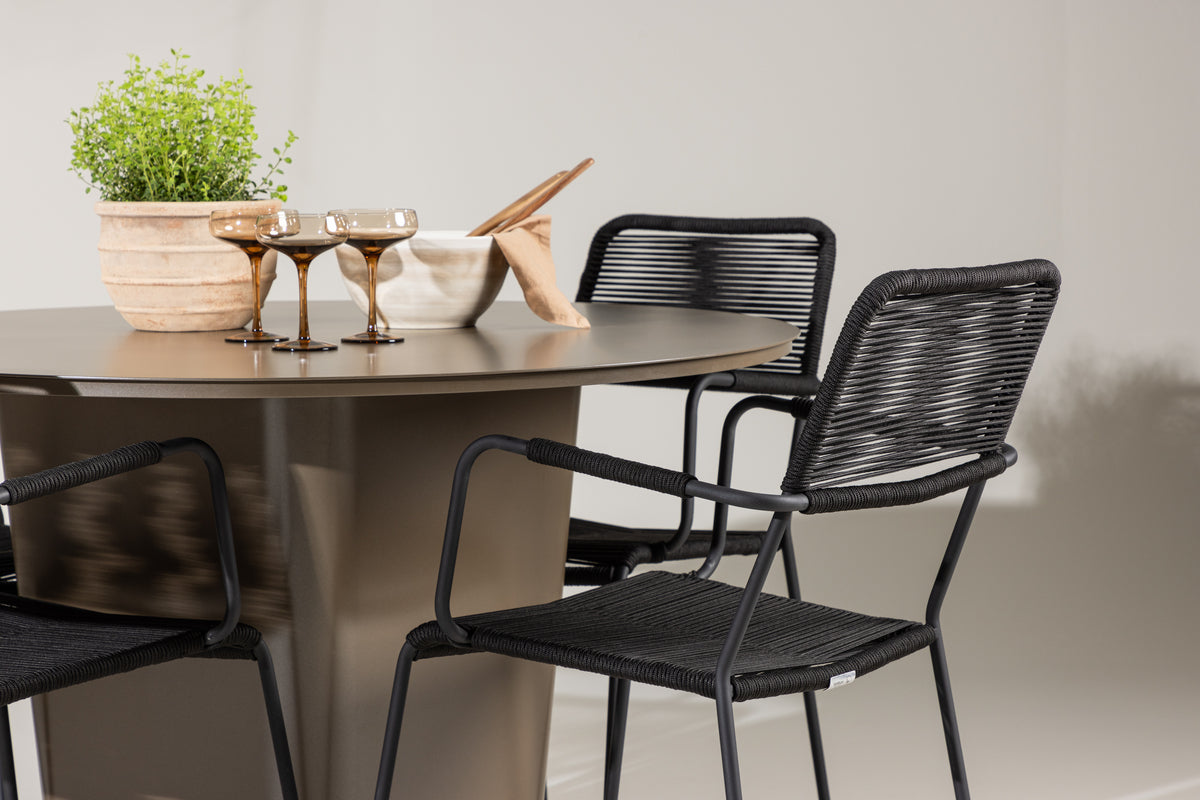 Spisebordsstol 2-pak Sort + Rundt Spisebord 120 Brun