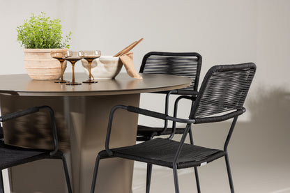 Spisebordsstol 2-pak Sort + Rundt Spisebord 120 Brun