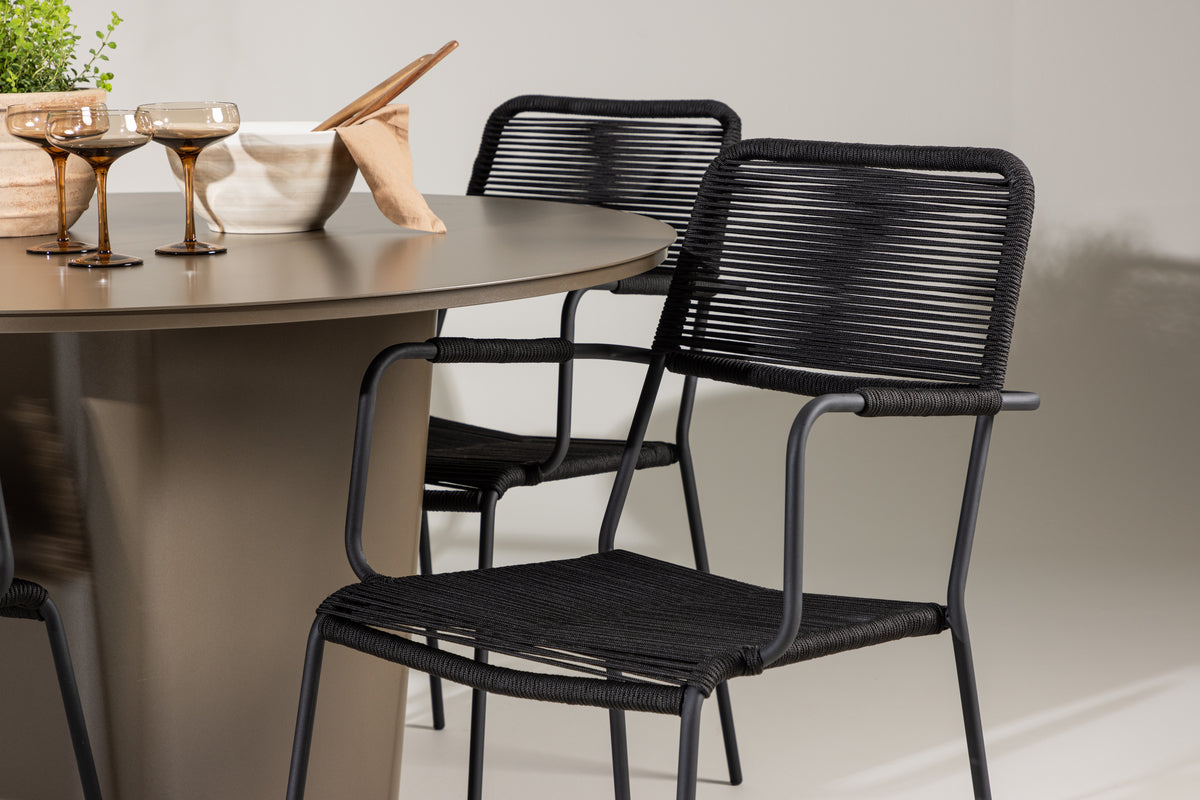 Spisebordsstol 2-pak Sort + Rundt Spisebord 120 Brun