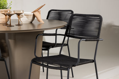 Spisebordsstol 2-pak Sort + Rundt Spisebord 120 Brun