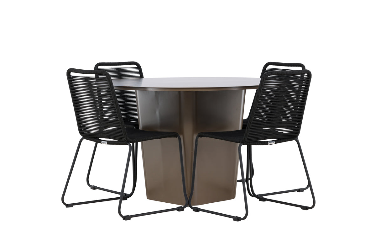 Spisebordsstol 2-pak Sort + Rundt Spisebord 120 Brun