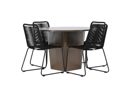 Spisebordsstol 2-pak Sort + Rundt Spisebord 120 Brun