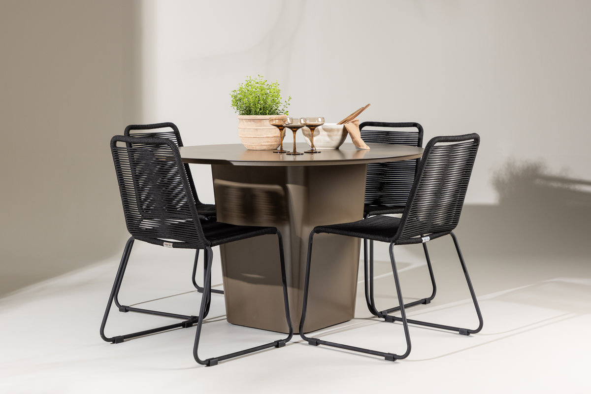 Spisebordsstol 2-pak Sort + Rundt Spisebord 120 Brun