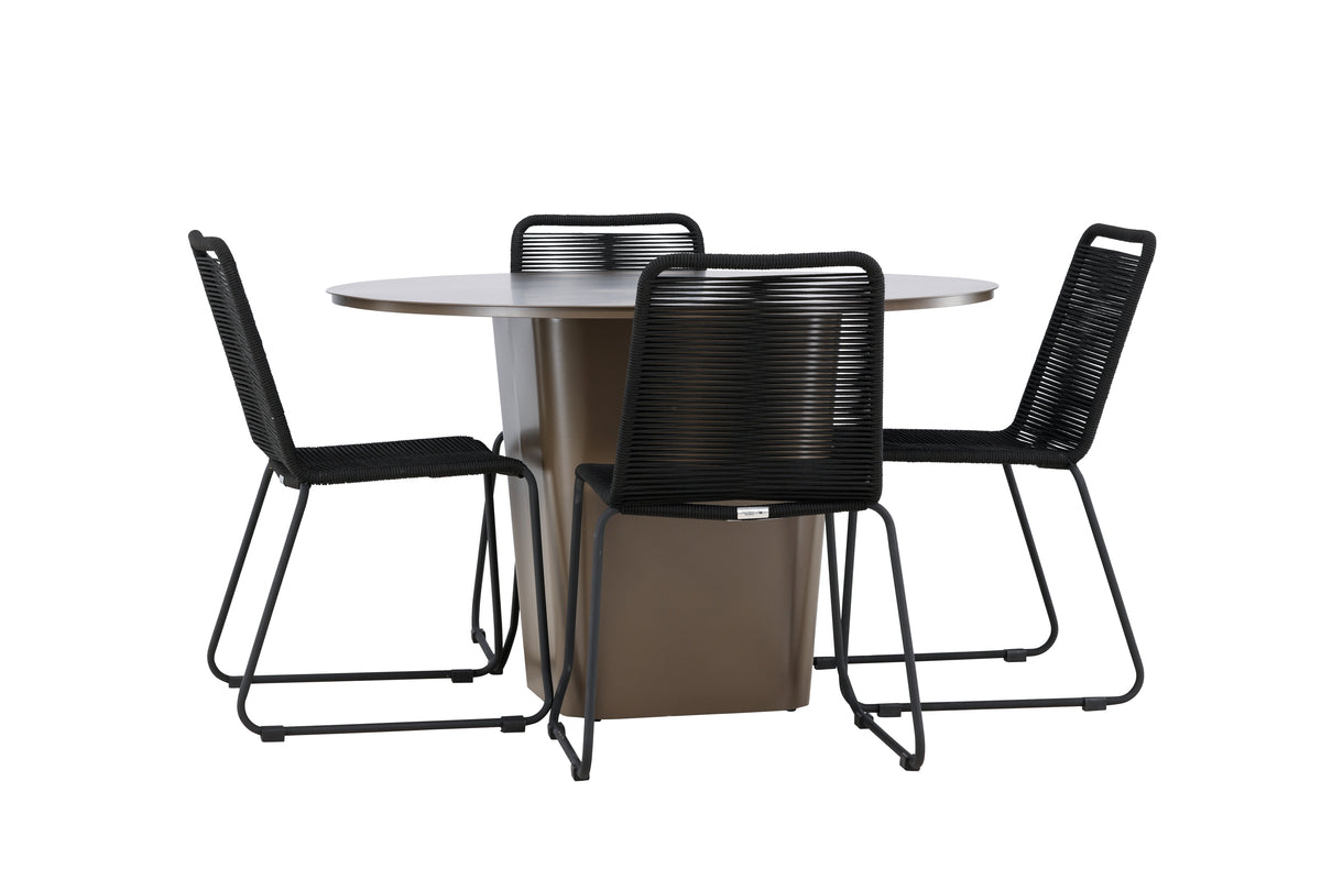 Spisebordsstol 2-pak Sort + Rundt Spisebord 120 Brun