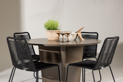 Spisebordsstol 2-pak Sort + Rundt Spisebord 120 Brun