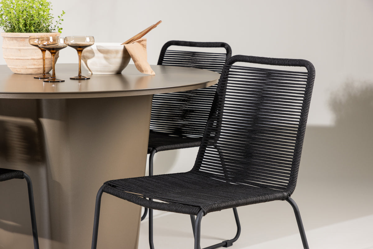 Spisebordsstol 2-pak Sort + Rundt Spisebord 120 Brun