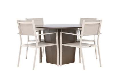 Copacabana & Santa Fe Spisebordsstole 2-pak Beige + Rundt Spisebord ⌀120 Brun