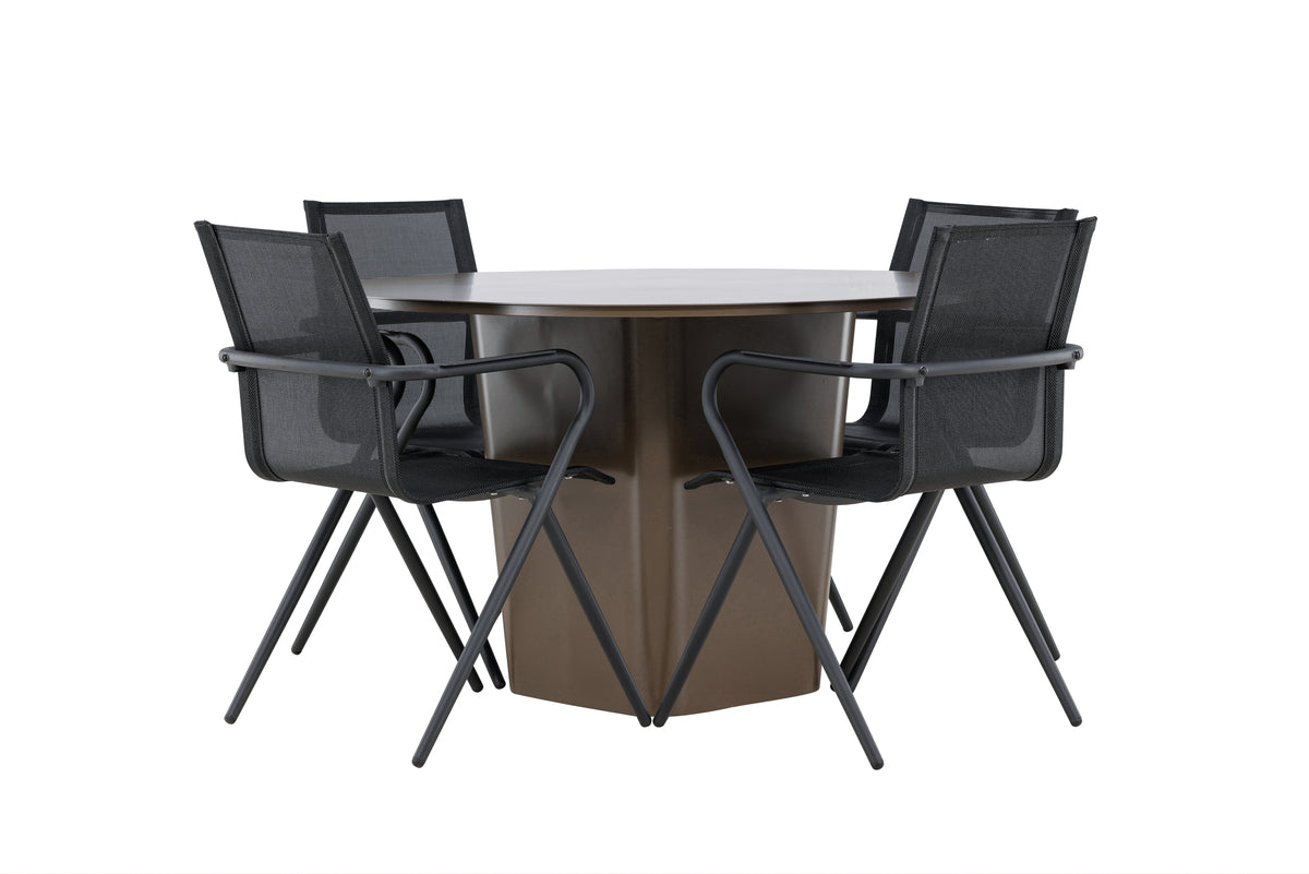 Spisebordsstol 6-pak Sort + Rundt Spisebord 120 Brun