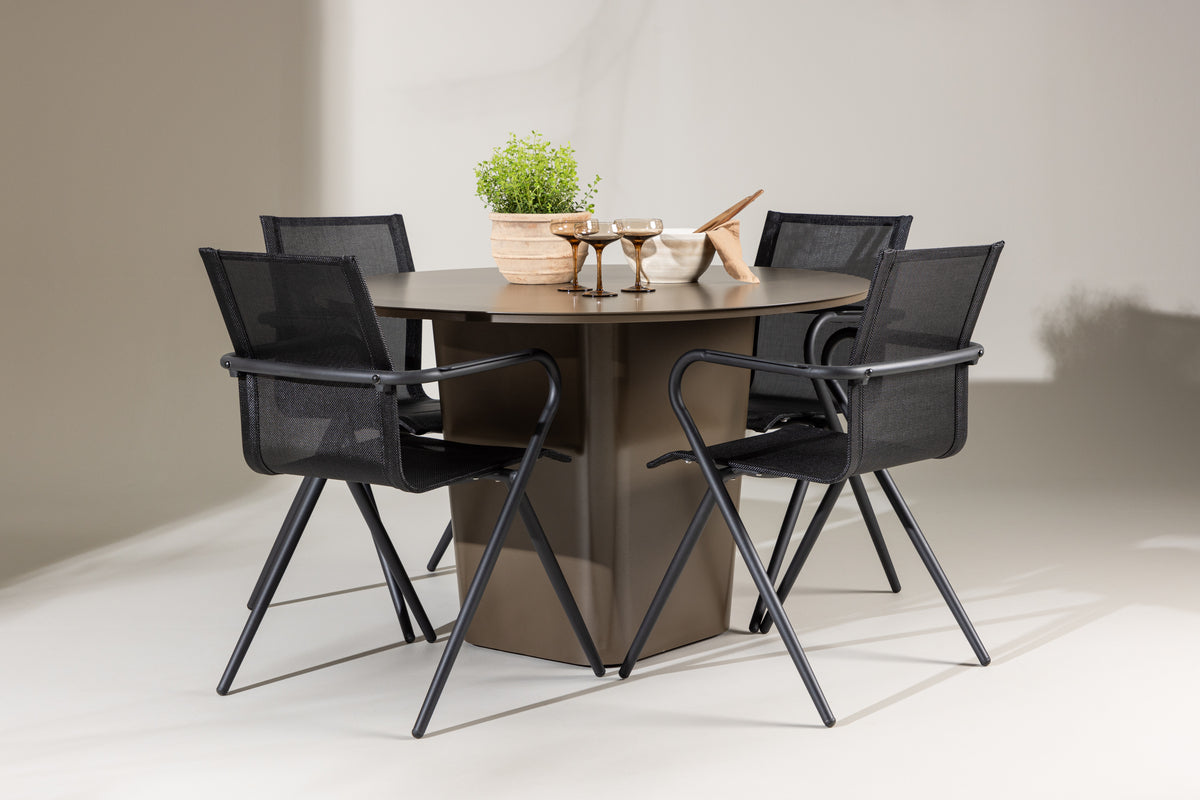 Spisebordsstol 6-pak Sort + Rundt Spisebord 120 Brun