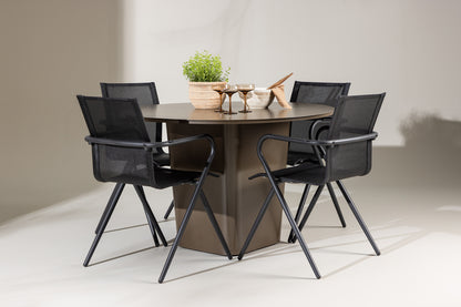 Spisebordsstol 6-pak Sort + Rundt Spisebord 120 Brun
