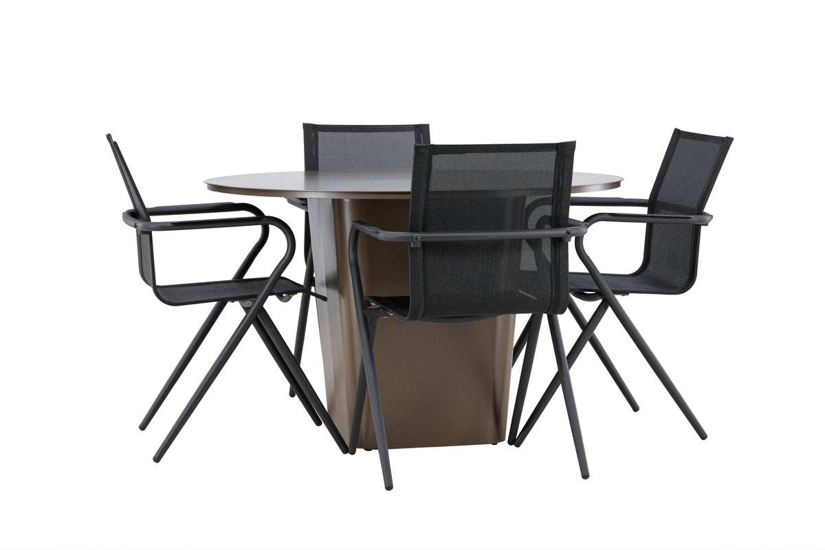 Spisebordsstol 6-pak Sort + Rundt Spisebord 120 Brun