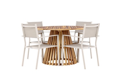 Copacabana & Lumpur Spisebordsstole 2-pak Beige + Rundt Spisebord ⌀120 Natur