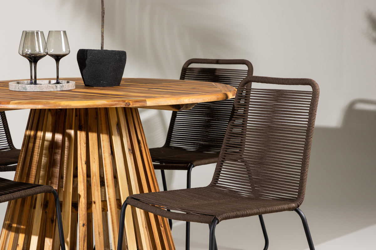 Spisebordsstol 2-pak Brun/Sort + Rundt Spisebord 120 Natur