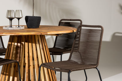 Spisebordsstol 2-pak Brun/Sort + Rundt Spisebord 120 Natur