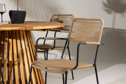 Spisebordsstol 2-pak Brun + Rundt Spisebord 120 Natur