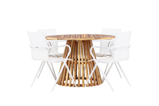 Alina & Lumpur Spisebordsstole 6-pak Hvid + Rundt Spisebord 120 Natur