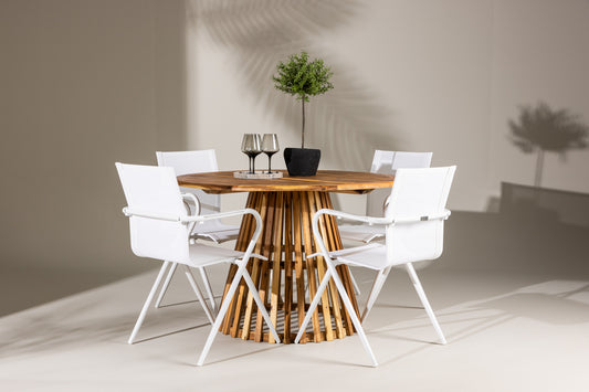 Alina & Lumpur Spisebordsstole 6-pak Hvid + Rundt Spisebord 120 Natur