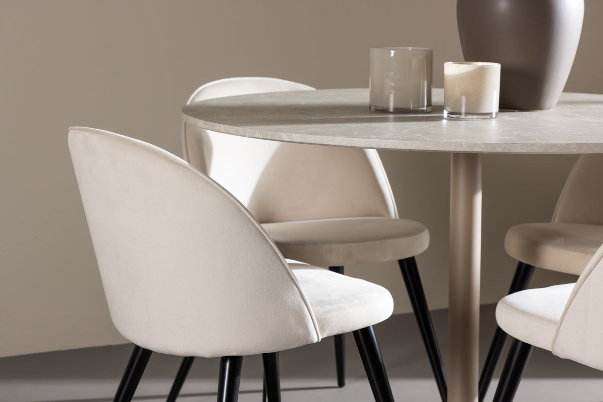 Spisebordsstol 2-pak Beige + Rundt Spisebord 110 Beige