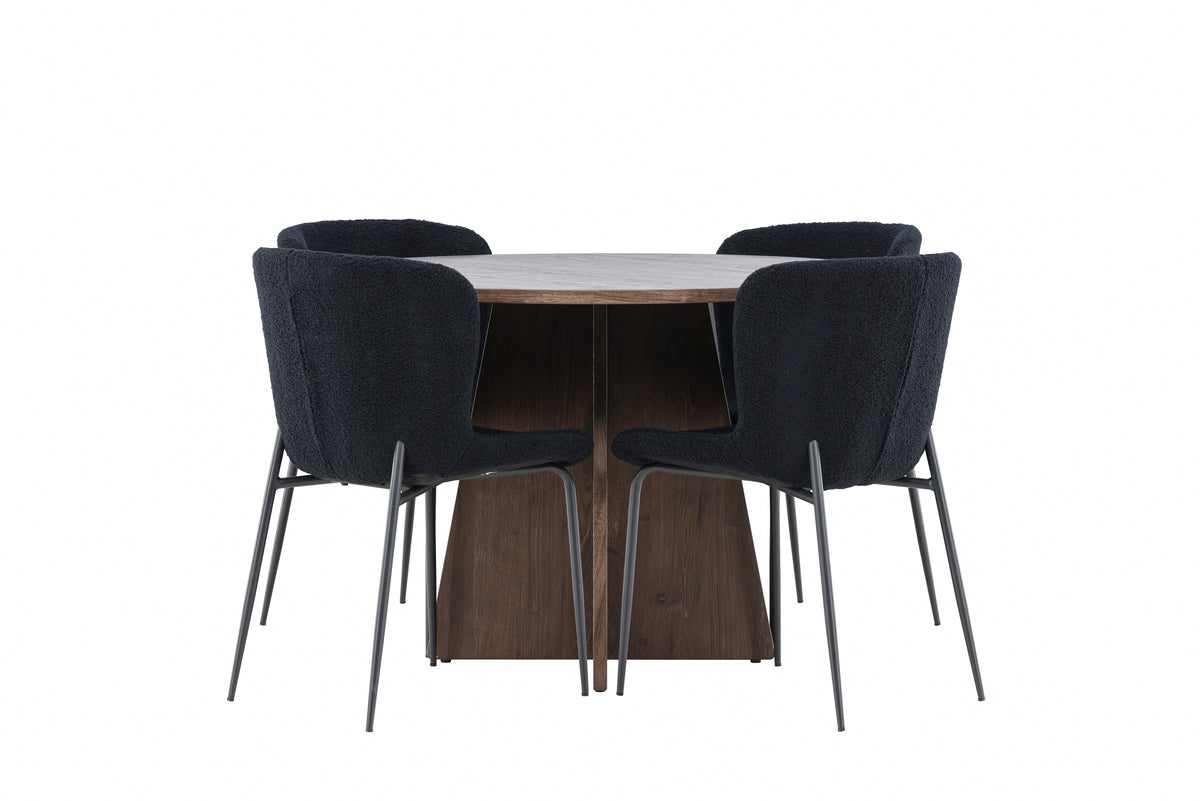 Rundt spisebord 110 Mocca + Spisebordsstol 2-pak Sort