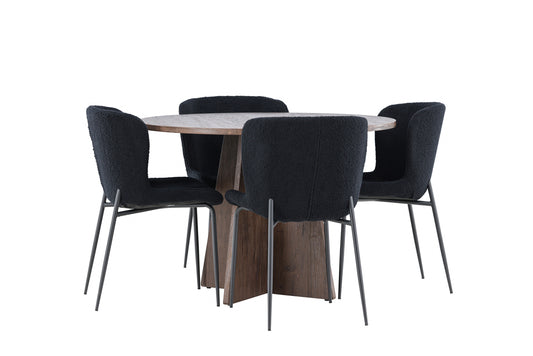 Rundt spisebord 110 Mocca + Spisebordsstol 2-pak Sort
