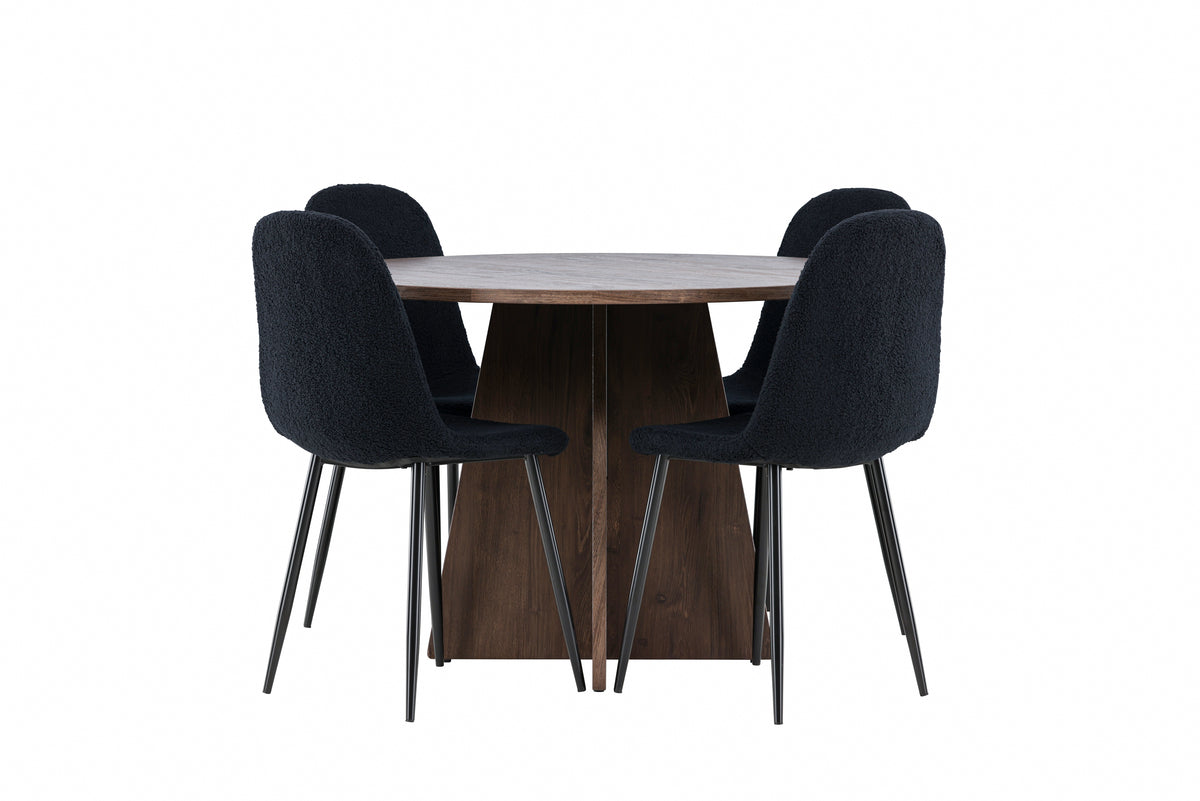 Spisebordsstol 2-pak Sort + Rundt Spisebord 110 Mocca