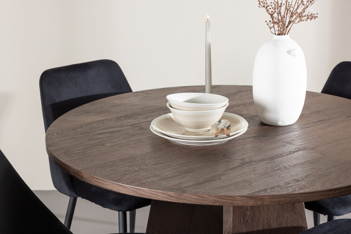 Spisebordsstol 2-pak Sort + Rundt Spisebord 110 Mocca