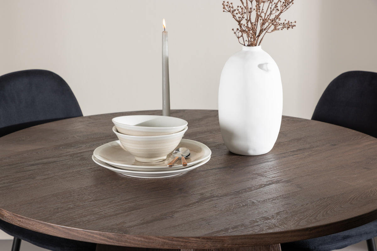 Spisebordsstol 2-pak Sort + Rundt Spisebord 110 Mocca