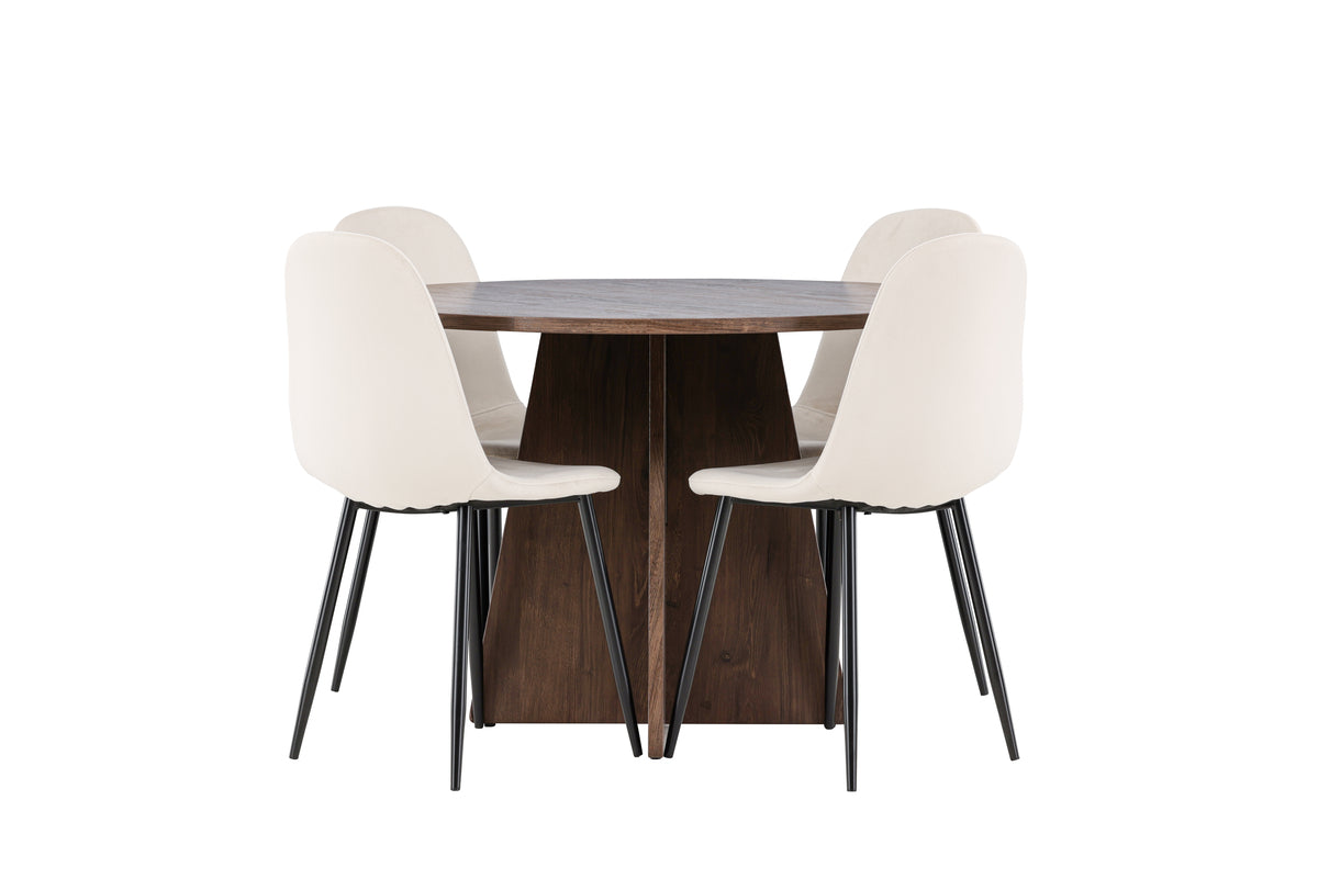 Spisebordsstol 2-pak Beige + Rundt spisebord 110 Mocca