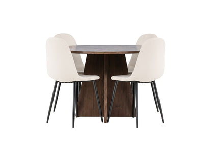 Spisebordsstol 2-pak Beige + Rundt spisebord 110 Mocca